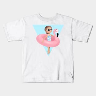summer girl with pink flamingo. Kids T-Shirt